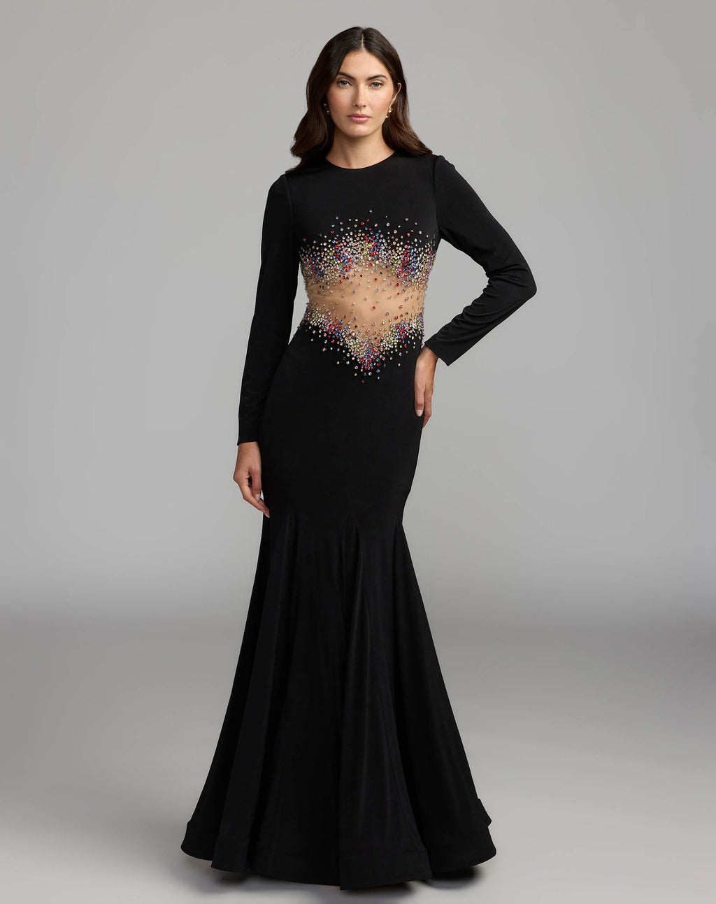 Black Crystal Embellished Illusion Jersey Gown Contemporary Collection