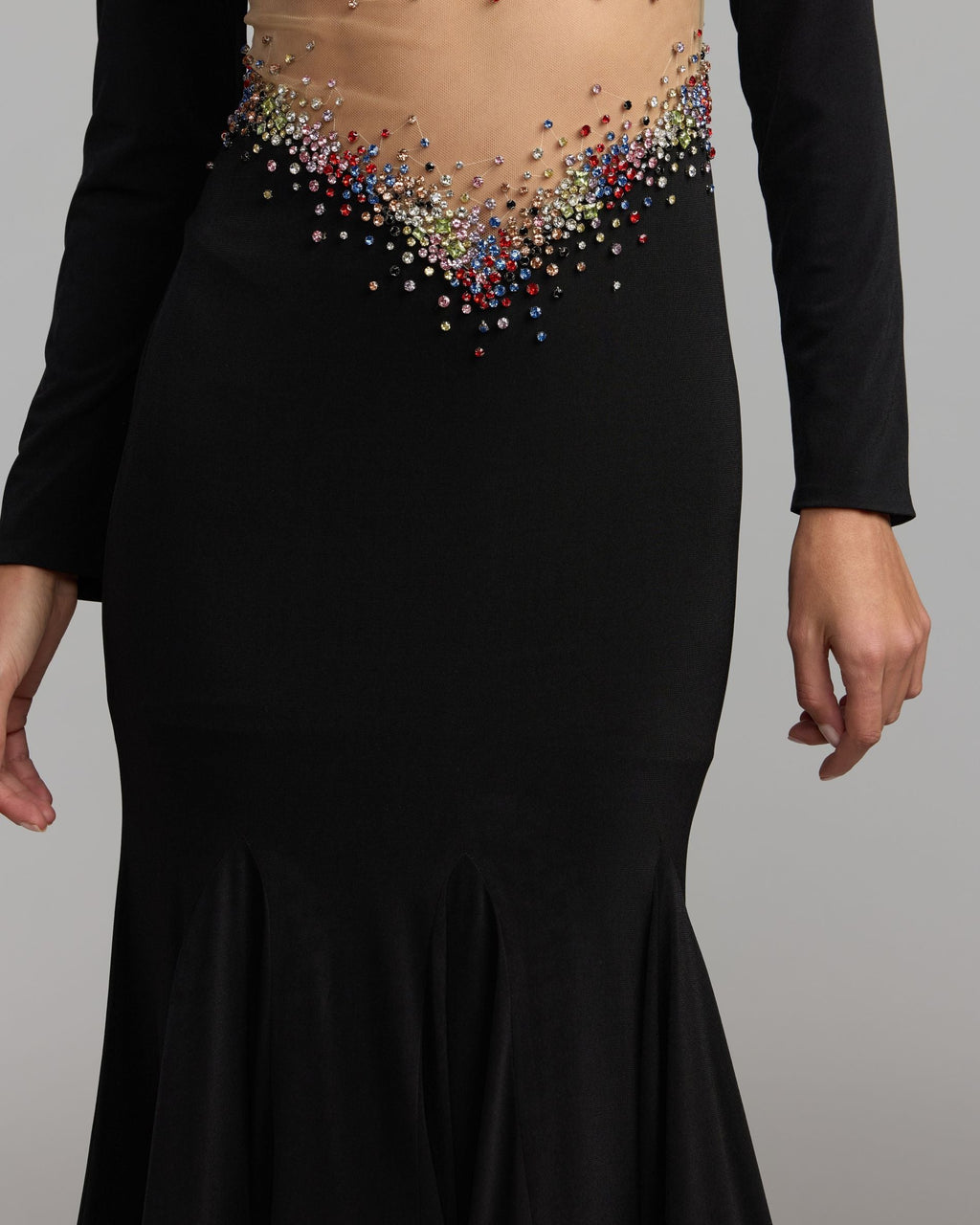 Black Crystal Embellished Illusion Jersey Gown Contemporary Collection