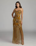 Gold Embellished Fringe Hem Velvet Mini Dress - Designer Collection