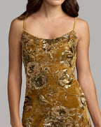 Gold Embellished Fringe Hem Velvet Mini Dress - Designer Collection
