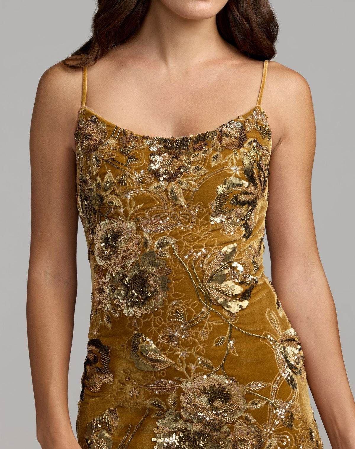 Gold Embellished Fringe Hem Velvet Mini Dress - Designer Collection