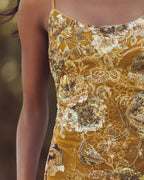 Gold Embellished Fringe Hem Velvet Mini Dress - Designer Collection