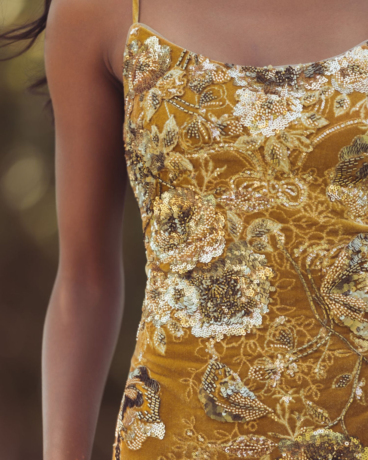 Gold Embellished Fringe Hem Velvet Mini Dress - Designer Collection