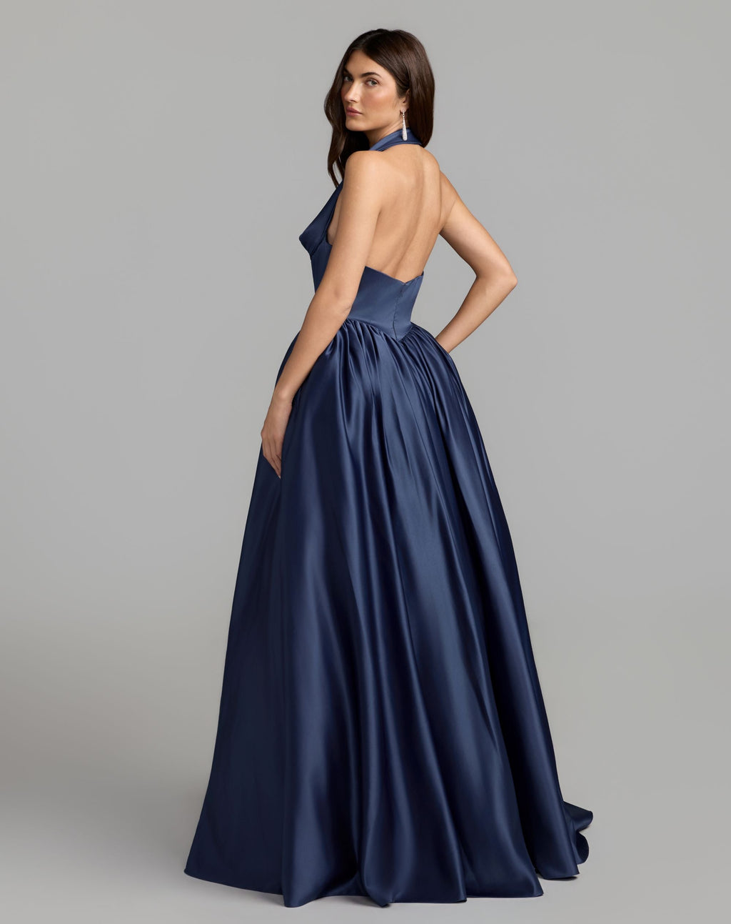 Blue Sleeveless Open Back Satin Ball Gown - Designer Collection