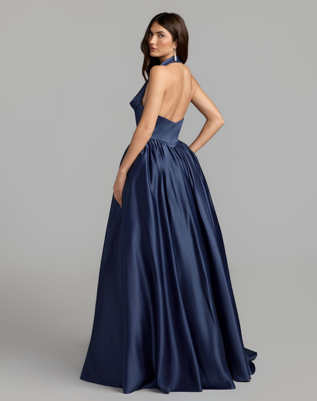 Blue Sleeveless Open Back Satin Ball Gown - Designer Collection
