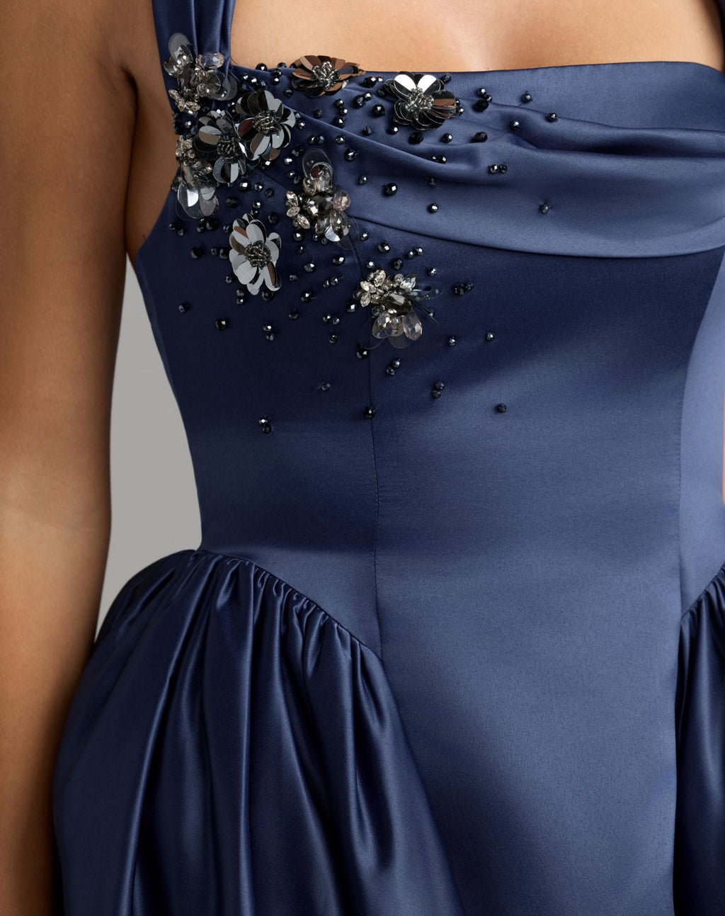 Blue Sleeveless Open Back Satin Ball Gown - Designer Collection