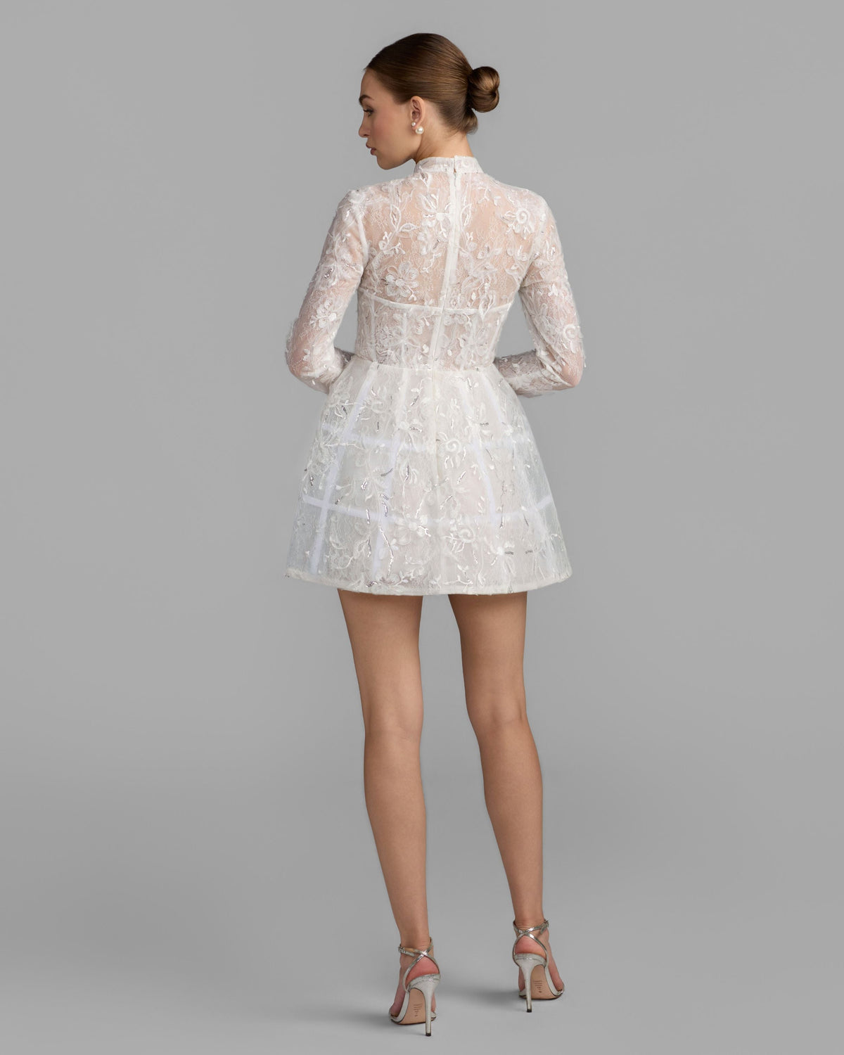 White Long Sleeve Lace A-Line Mini Dress - Designer Collection