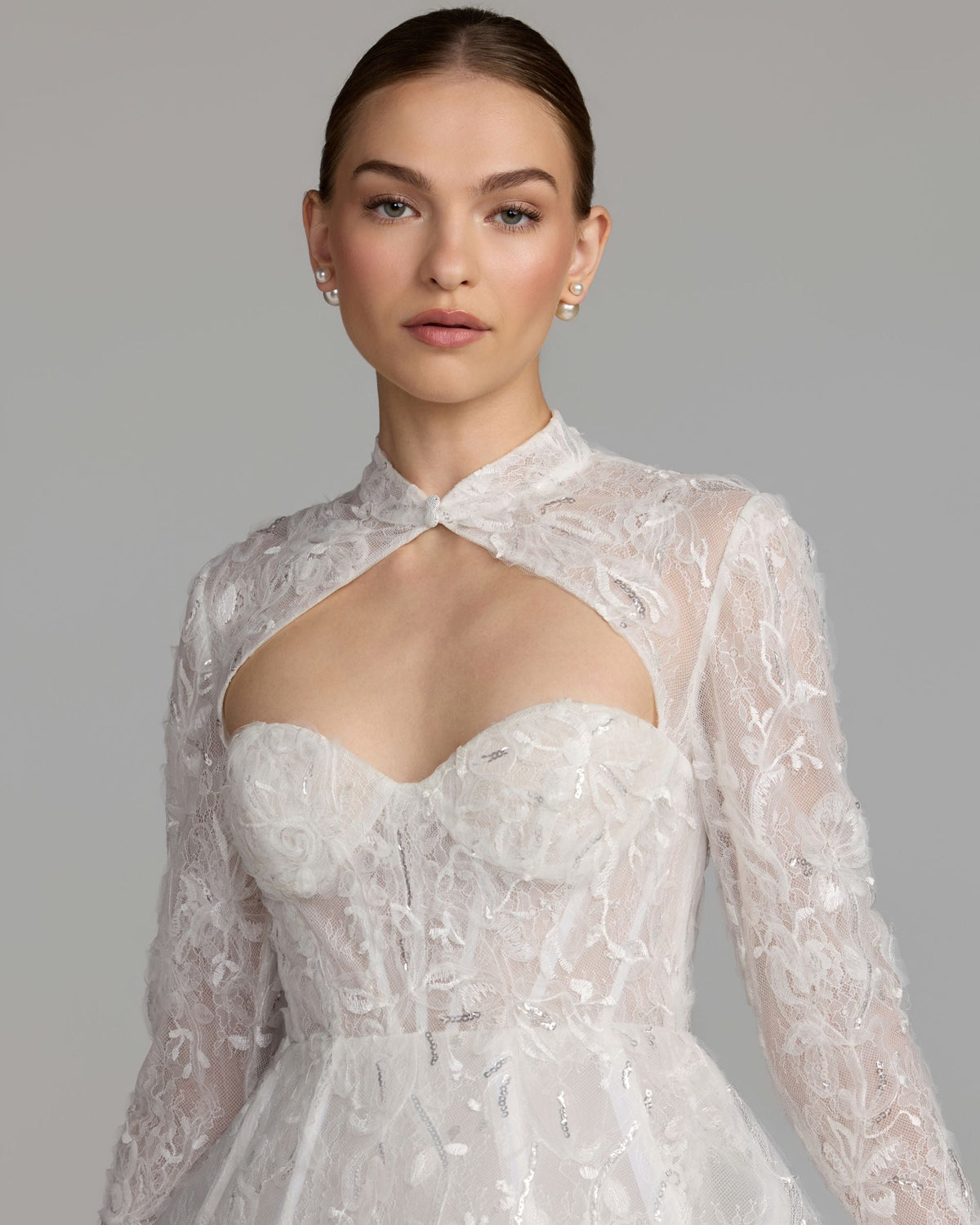 White Long Sleeve Lace A-Line Mini Dress - Designer Collection
