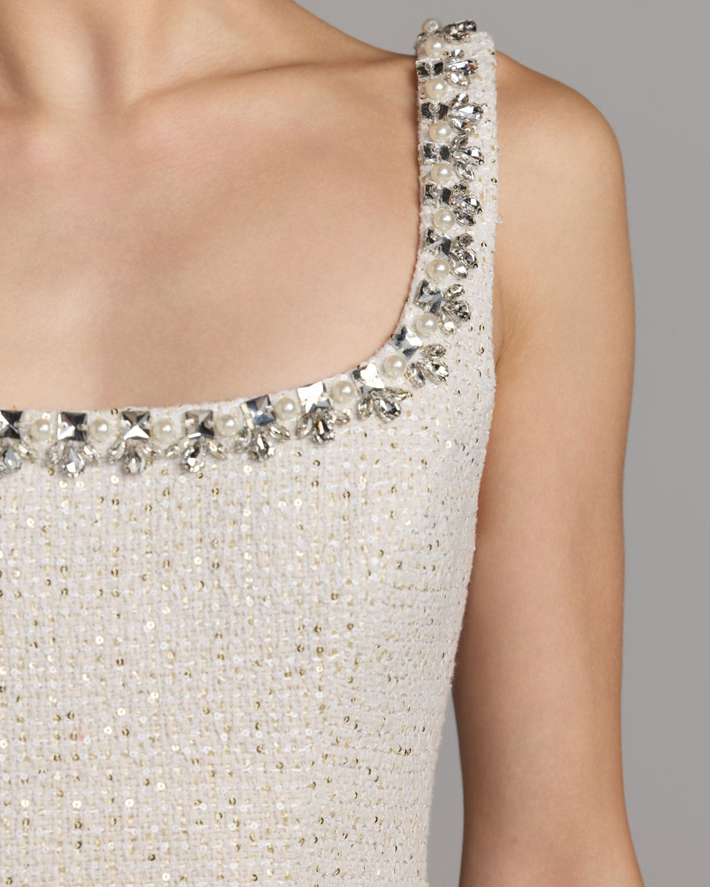 Ivory Embellished Boucle Mini Dress -Contemporary Collection