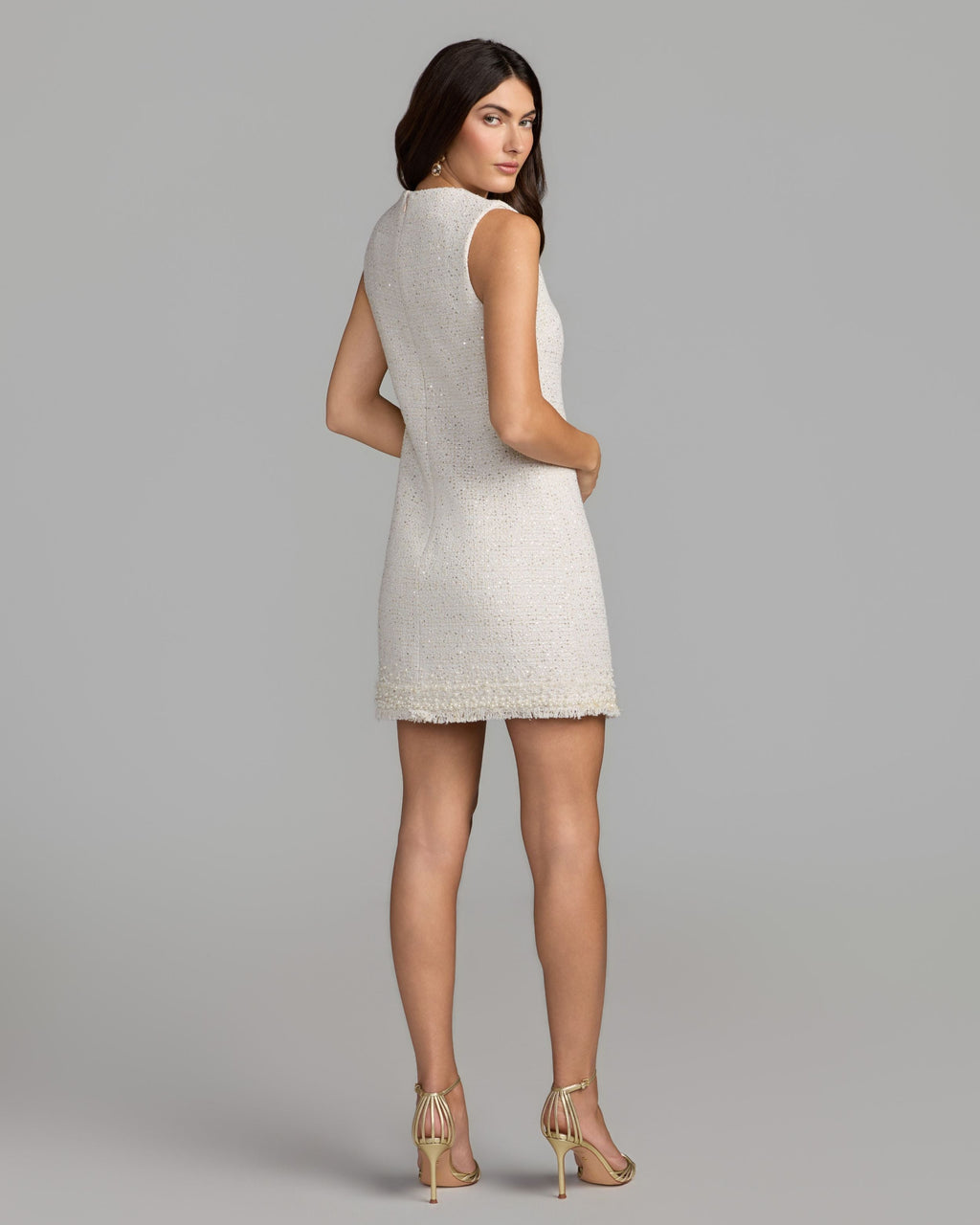 Ivory Boucle Mini Dress with Pearl Trim -Contemporary Collection