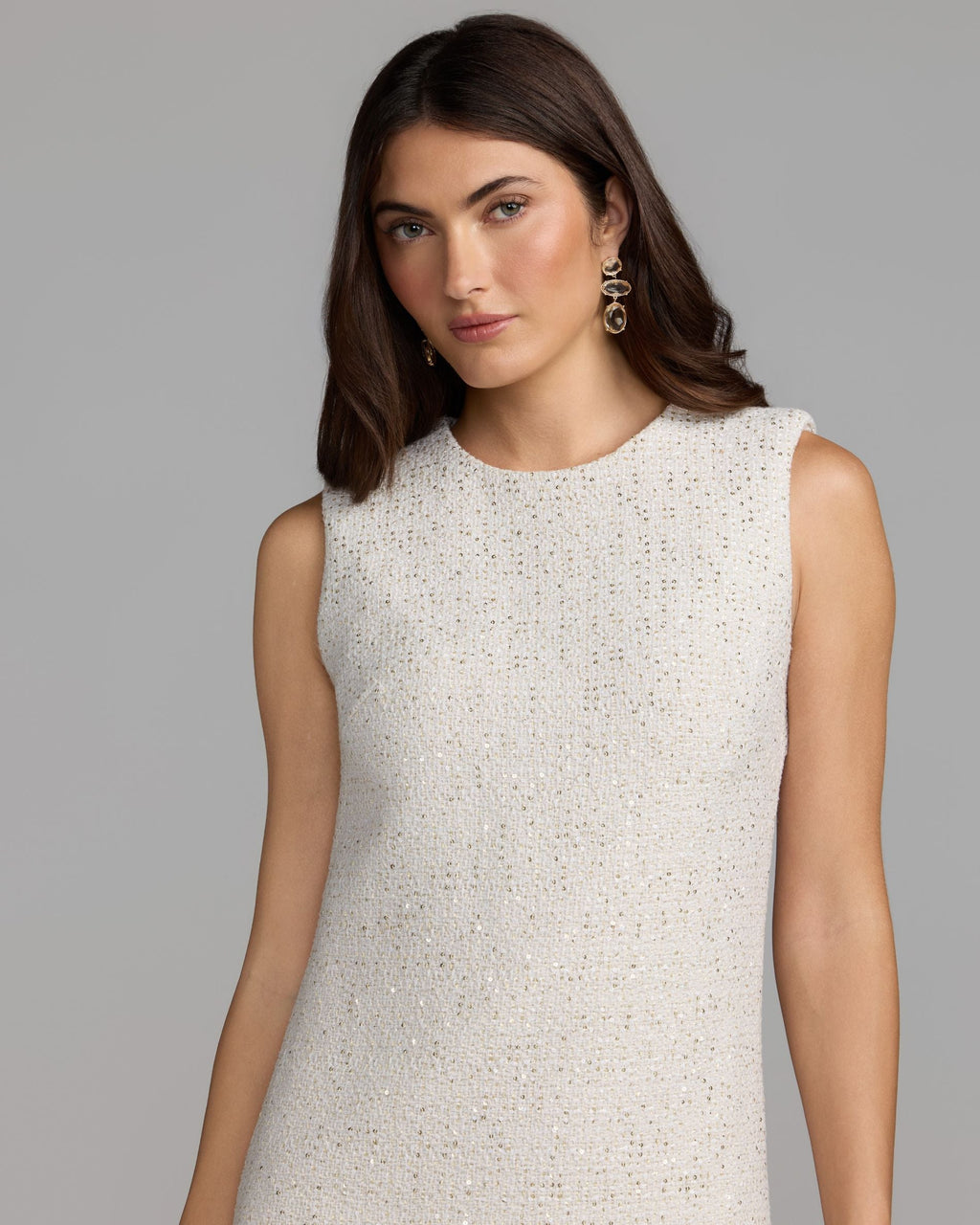 Ivory Boucle Mini Dress with Pearl Trim -Contemporary Collection
