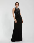 Black Rhinestone Embellished Sleeveless Jersey Gown - Contemporary Collection