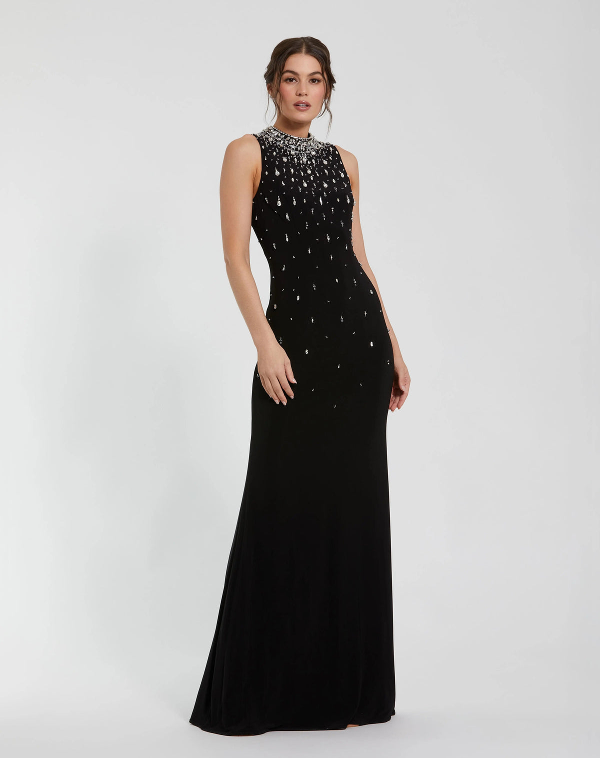 Black Rhinestone Embellished Sleeveless Jersey Gown - Contemporary Collection