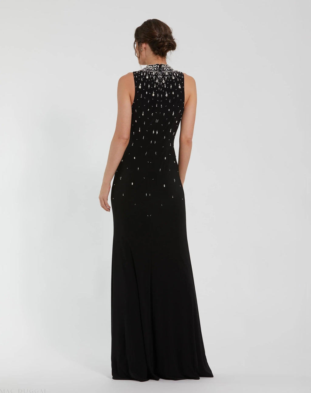 Black Rhinestone Embellished Sleeveless Jersey Gown - Contemporary Collection