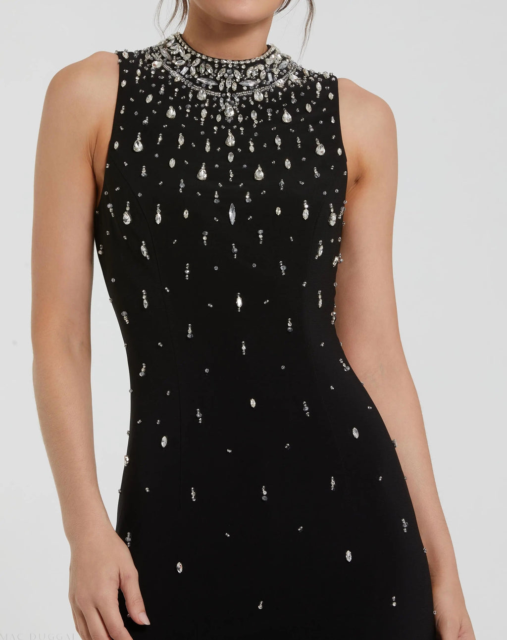 Black Rhinestone Embellished Sleeveless Jersey Gown - Contemporary Collection