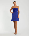 Blue Satin A-Line Mini Dress With 3D Rose Detail - Contemporary Collection