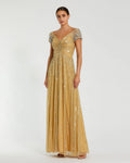 Gold Embellished Gown With Beaded Shoulders - Designer Collection