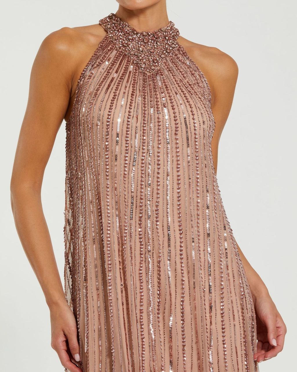 Pink Sleeveless Halter Neck Embellished Trapeze Gown Designer Collection