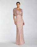 Pink Embellished Blouson V Neck Column Gown - Designer Collection