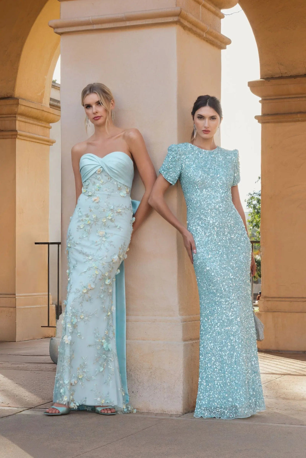 Blue Strapless Sweetheart Embellished Gown With Bow Designer Collection