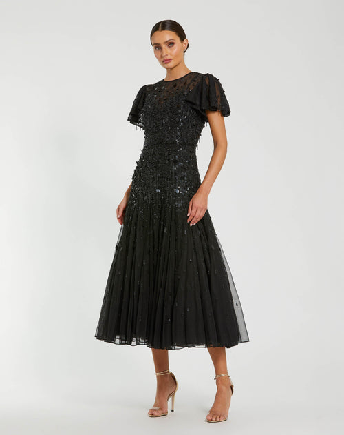 Black Beaded Fringe Midi Dress Designer Collection