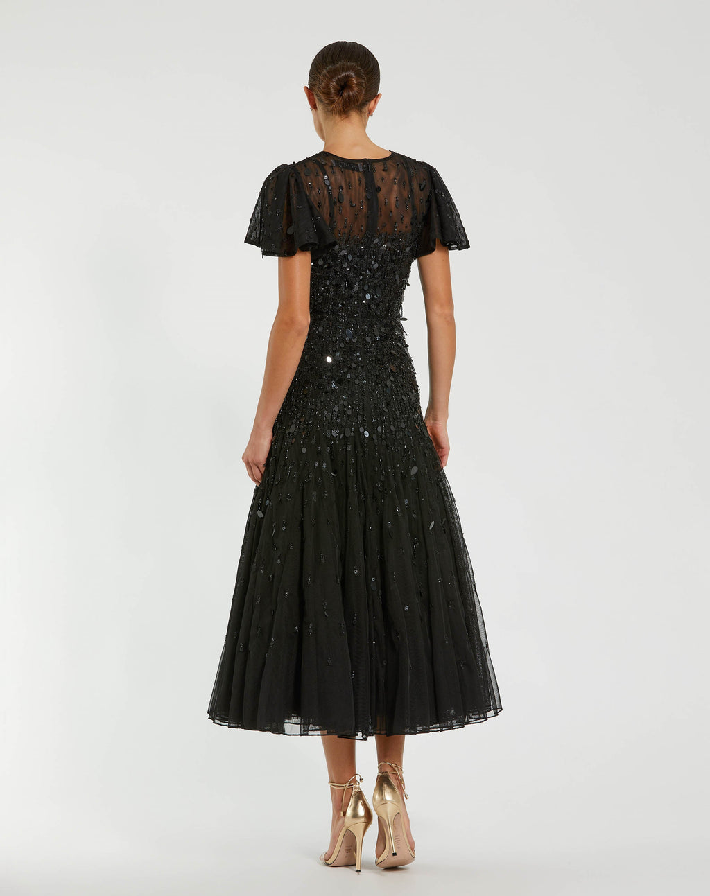 Black Beaded Fringe Midi Dress Designer Collection
