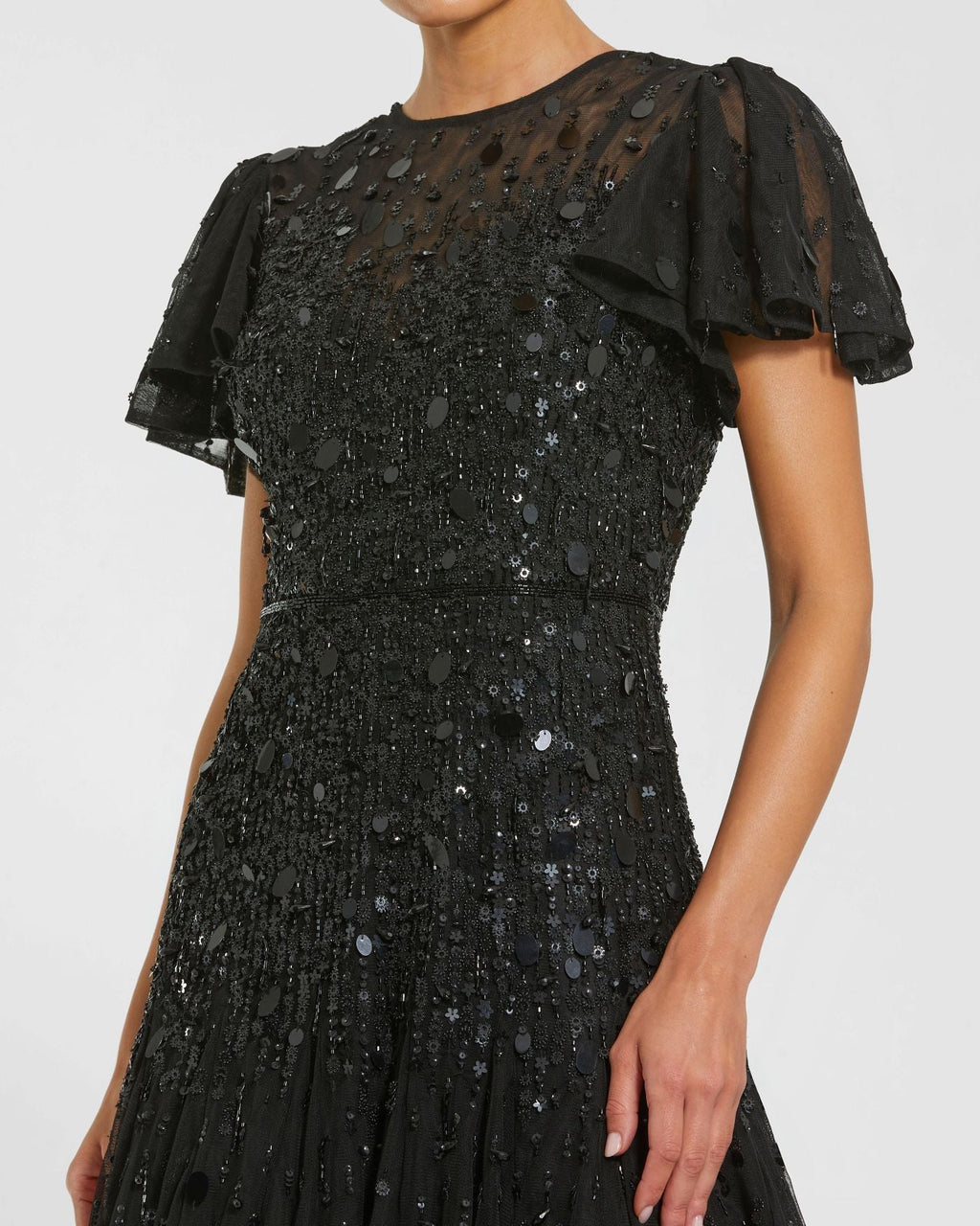 Black Beaded Fringe Midi Dress Designer Collection
