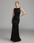 Black Cowl Back Boat Neck Sequined Evening Gown - Contemporary Collection