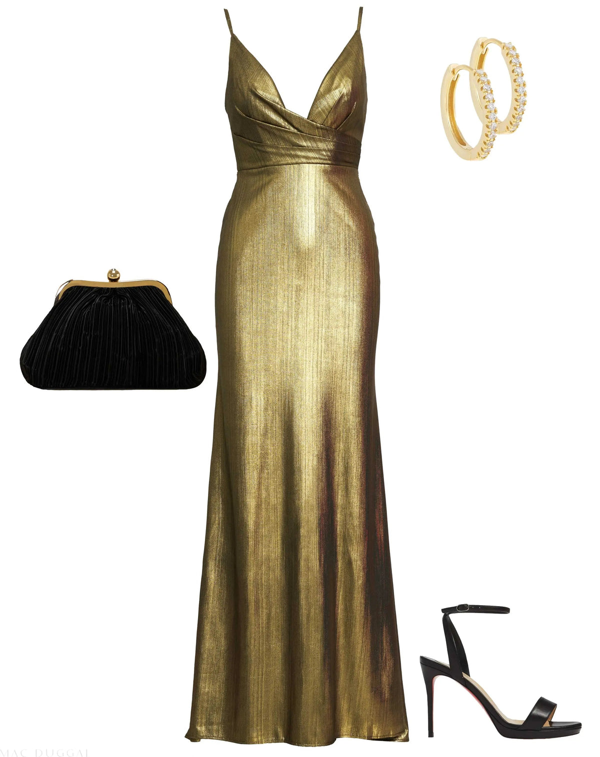 Gold Metallic Faux Wrap Spaghetti Strap Gown - Contemporary Collection
