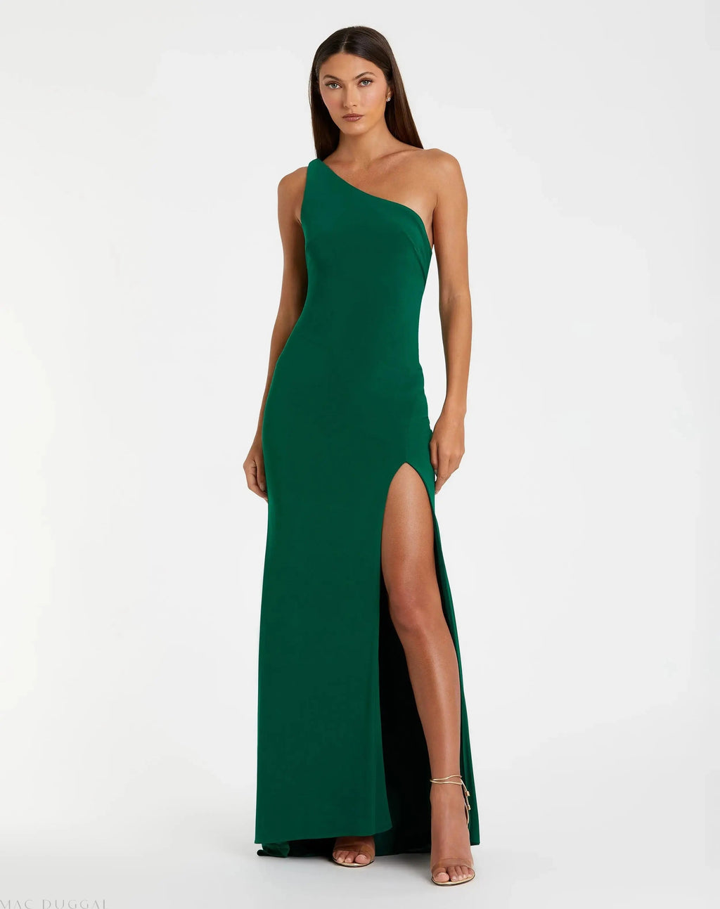 Green Jersey One Shoulder Draped Back Gown - Contemporary Collection