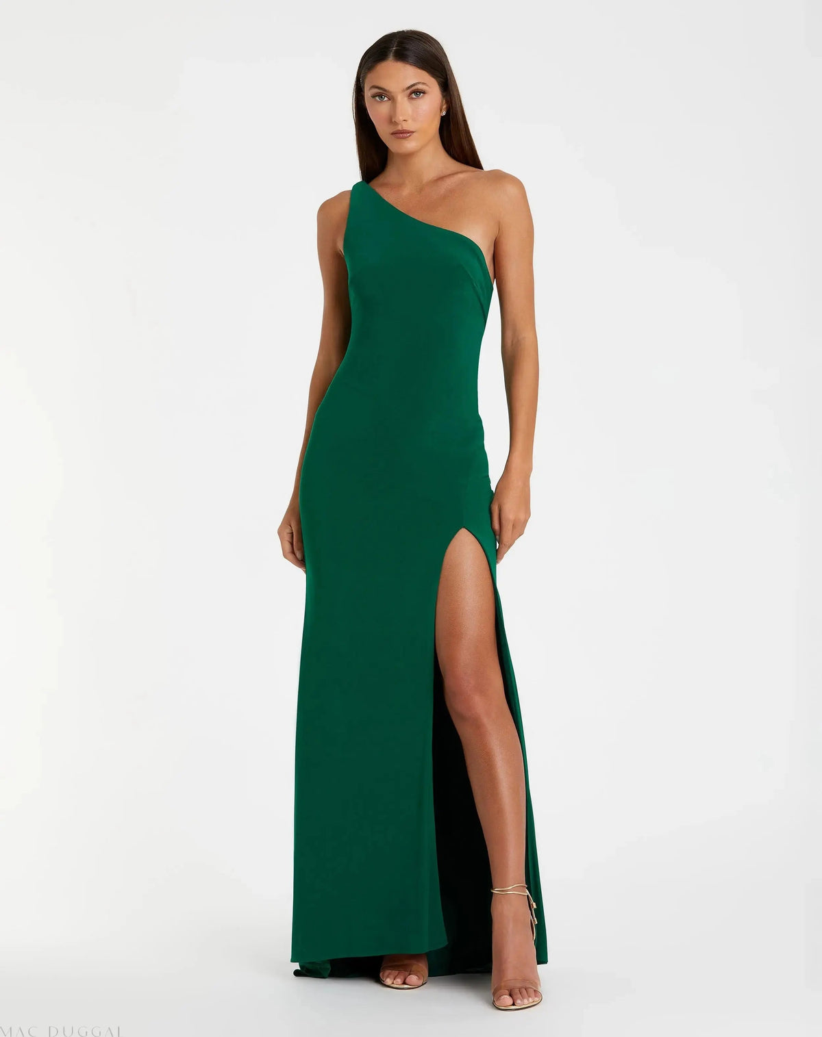 Green Jersey One Shoulder Draped Back Gown - Contemporary Collection