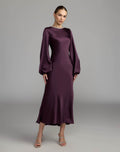 Deep Purple High Neck Long Sleeve Crystal Detail Dress Contemporary Collection
