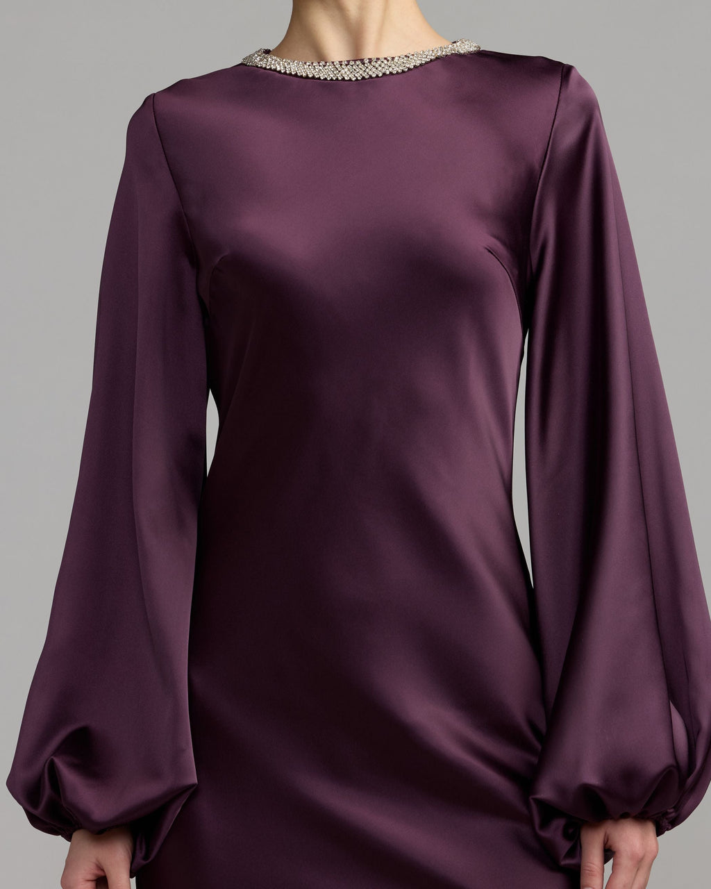 Deep Purple High Neck Long Sleeve Crystal Detail Dress Contemporary Collection