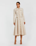 Ecru Boucle Button Front Long Sleeve Midi Dress - Contemporary Collection