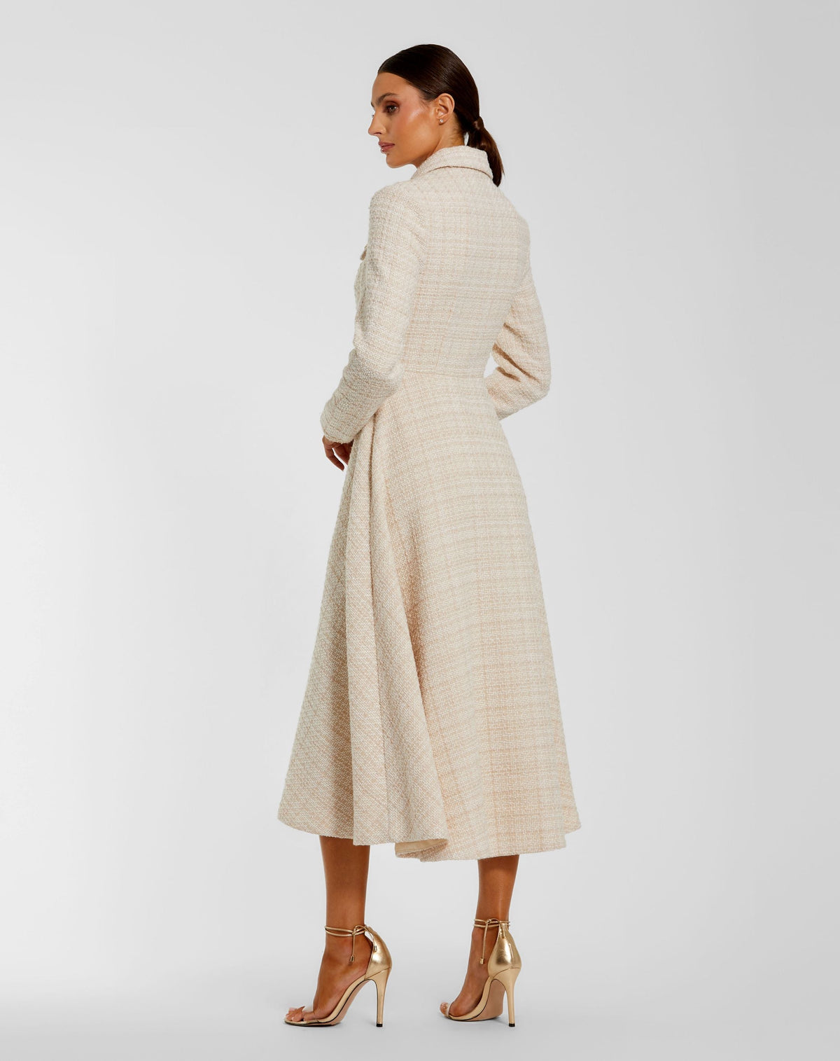 Ecru Boucle Button Front Long Sleeve Midi Dress - Contemporary Collection