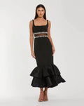 Black Crepe Ruffle Hem Midi Dress With Jewel Detail - Contemporary Collection