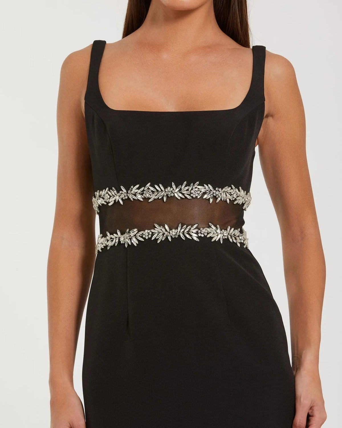Black Crepe Ruffle Hem Midi Dress With Jewel Detail Contemporary Collection