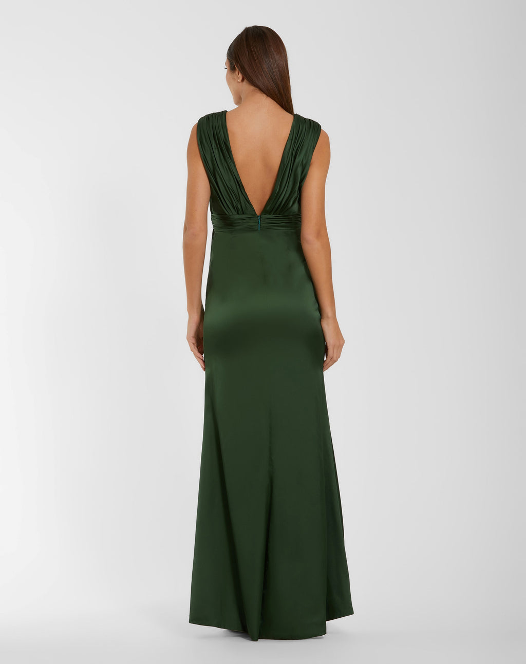 Green Charmeuse Plunge Neck Gown With 3D Flower - Contemporary Collection