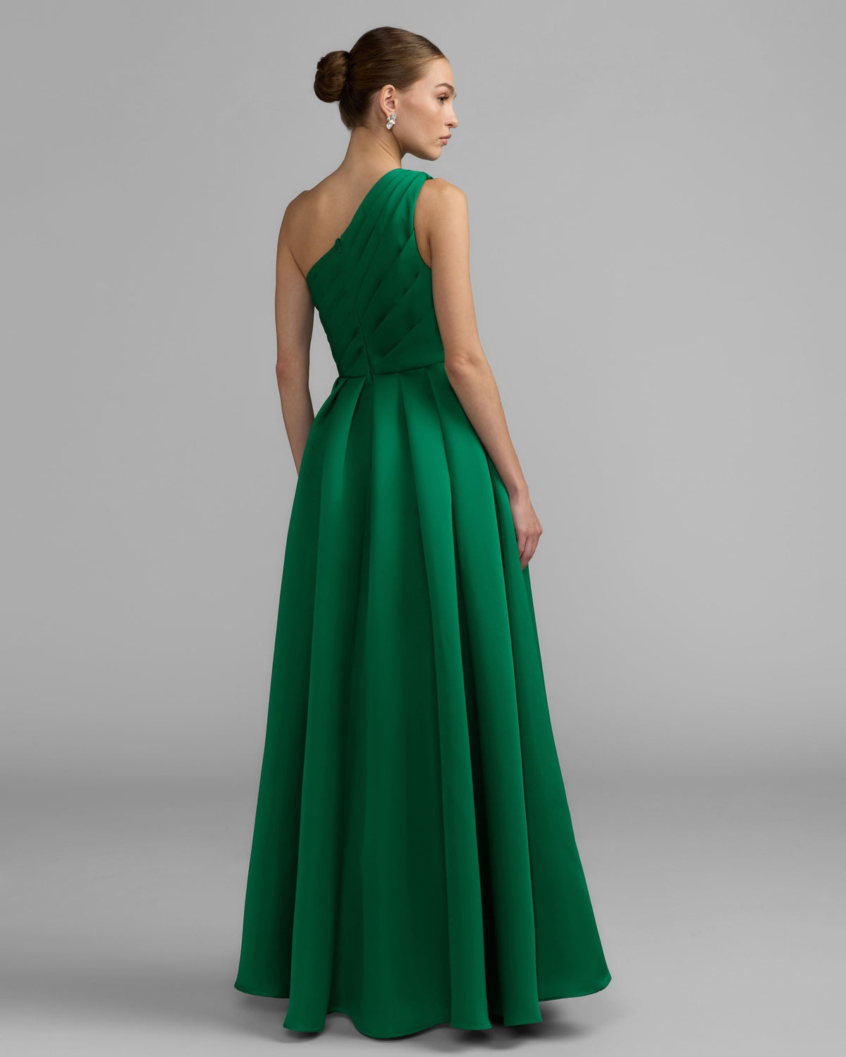 Emerald One Shoulder Satin Gown With Overskirt Designer Collection