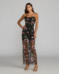 Black Strapless Floral Embroidered Maxi Dress  - Contemporary Collection