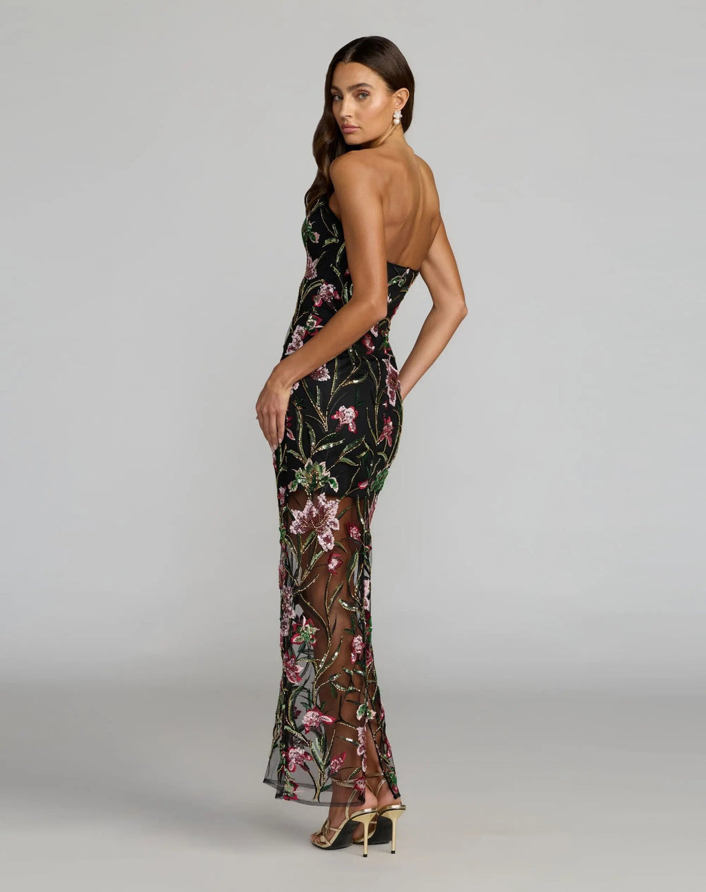 Black Strapless Floral Embroidered Maxi Dress  - Contemporary Collection