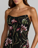 Black Strapless Floral Embroidered Maxi Dress  - Contemporary Collection