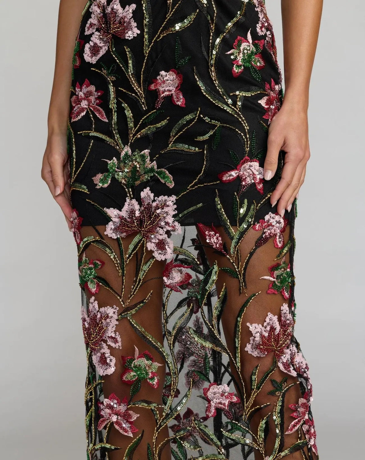 Black Strapless Floral Embroidered Maxi Dress  - Contemporary Collection
