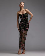 Black Strapless Floral Embroidered Maxi Dress  - Contemporary Collection