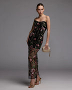 Black Strapless Floral Embroidered Maxi Dress  - Contemporary Collection