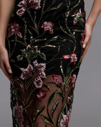 Black Strapless Floral Embroidered Maxi Dress  - Contemporary Collection