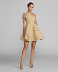 Gold Boucle Floral Applique Mini Dress With Pockets Contemporary Collection
