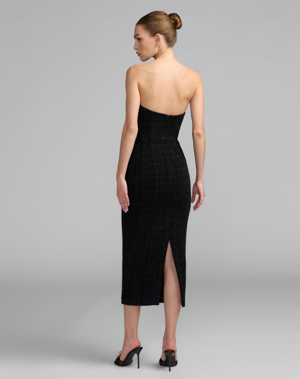 Black Boucle Strapless 3D Floral Midi Dress - Contemporary Collection