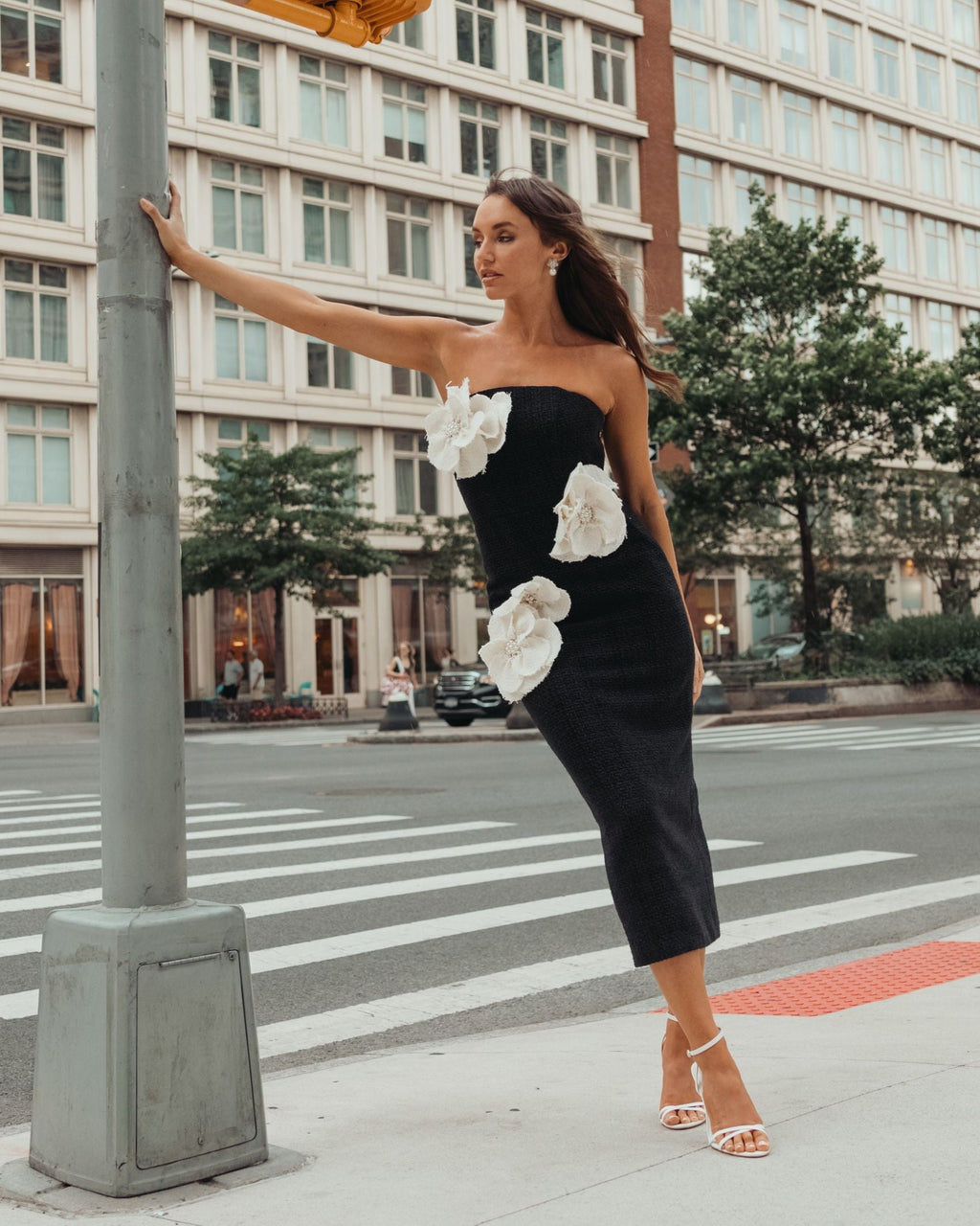 Black Boucle Strapless 3D Floral Midi Dress - Contemporary Collection