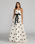 White Strapless Polka Dot Organza Gown With Satin Bow - Contemporary Collection